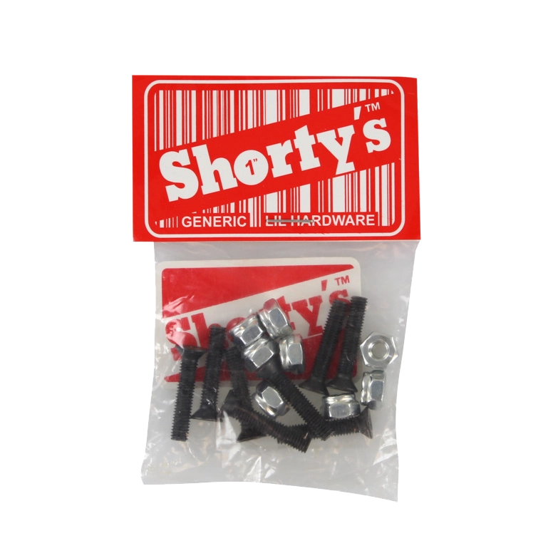 Shorty's Lil Hardware Phillips 1 Inch skateboard mounting bolts with black screws and silver nuts