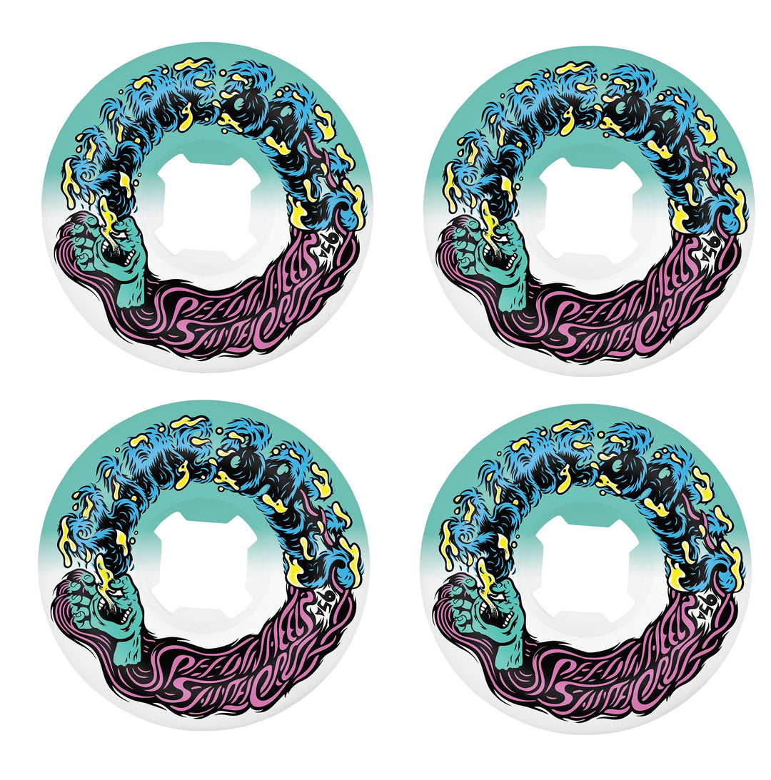 Slime Balls Hair Balls 54mm 95A skateboard wheels in white with teal graphic for fast street performance