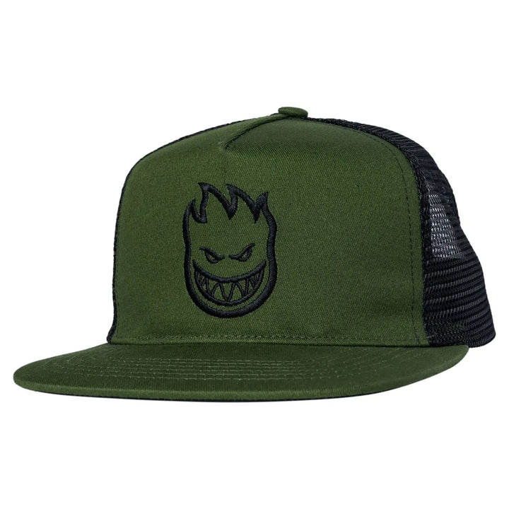 Spitfire Bighead Snapback Hat Olive Black with embroidered logo and mesh back