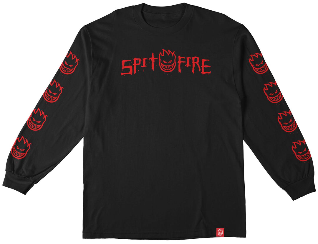 Spitfire Rough Scribble Bighead long sleeve tee black with red sleeve graphics