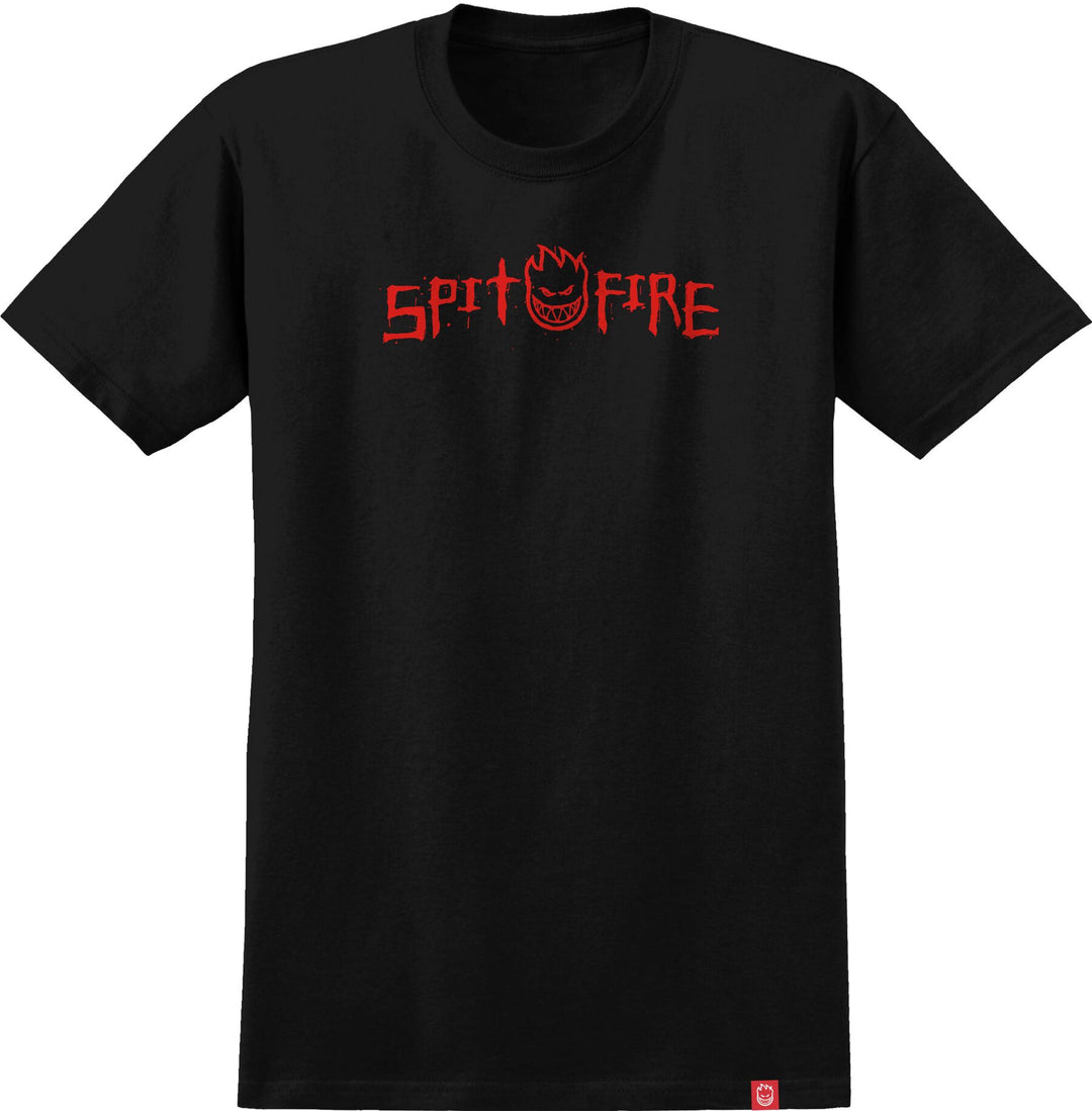 Spitfire Rough Scribble Tee Black with red Spitfire Bighead chest graphic