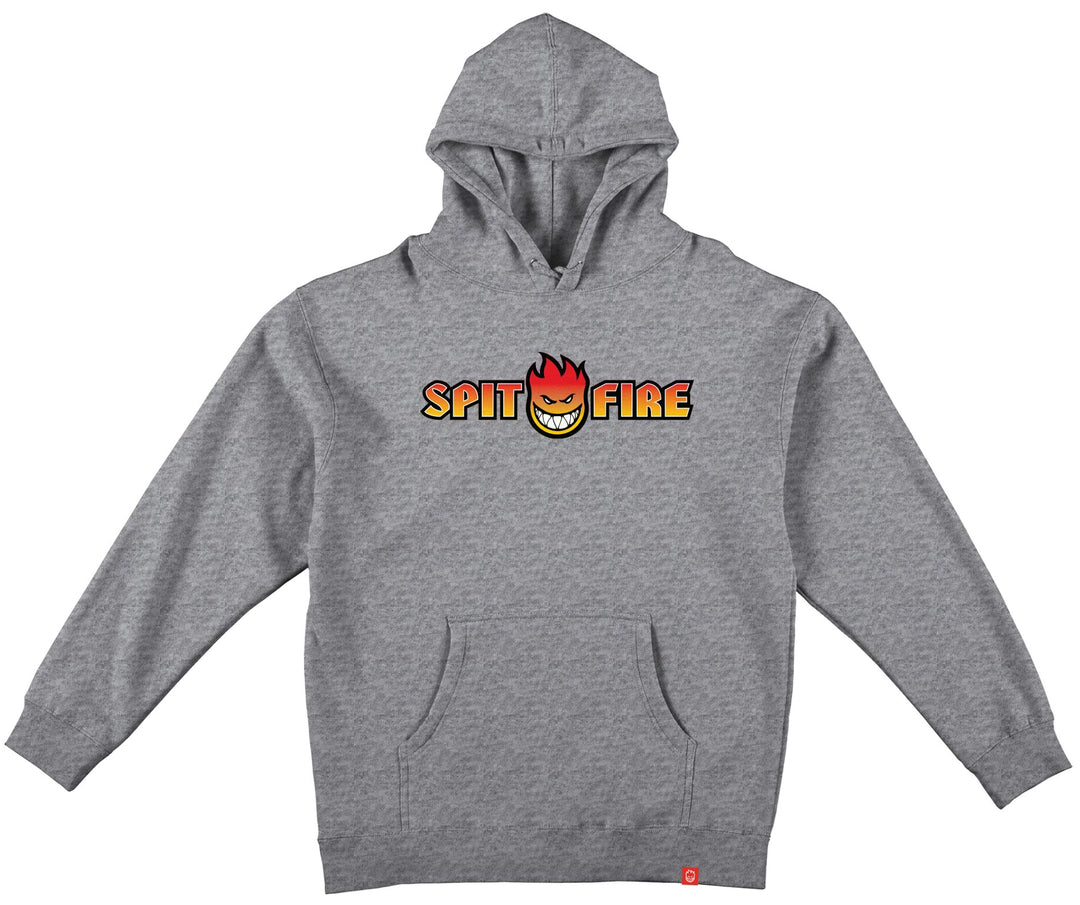 Spitfire Split Fade Fill Hoodie Heather Grey with red and yellow logo