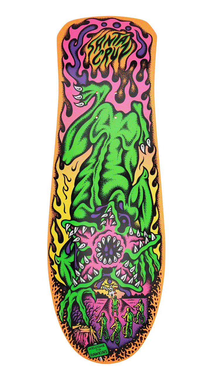 Santa Cruz x Stranger Things Salba Demogorgon 10.3 inch orange skateboard deck with glow in the dark Demogorgon artwork