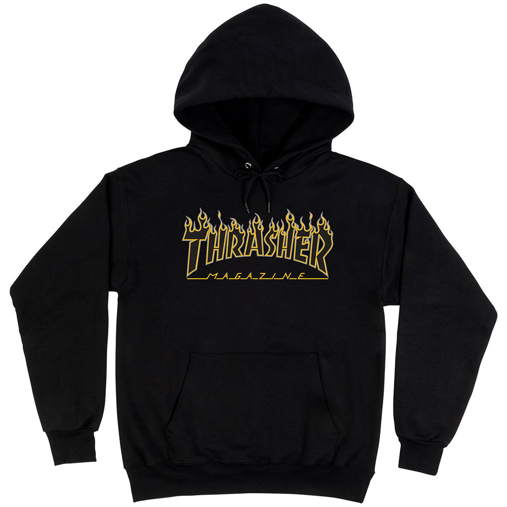 Thrasher Flame Logo Hoodie, Black Yellow