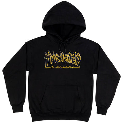 Thrasher Flame Logo Hoodie, Black Yellow