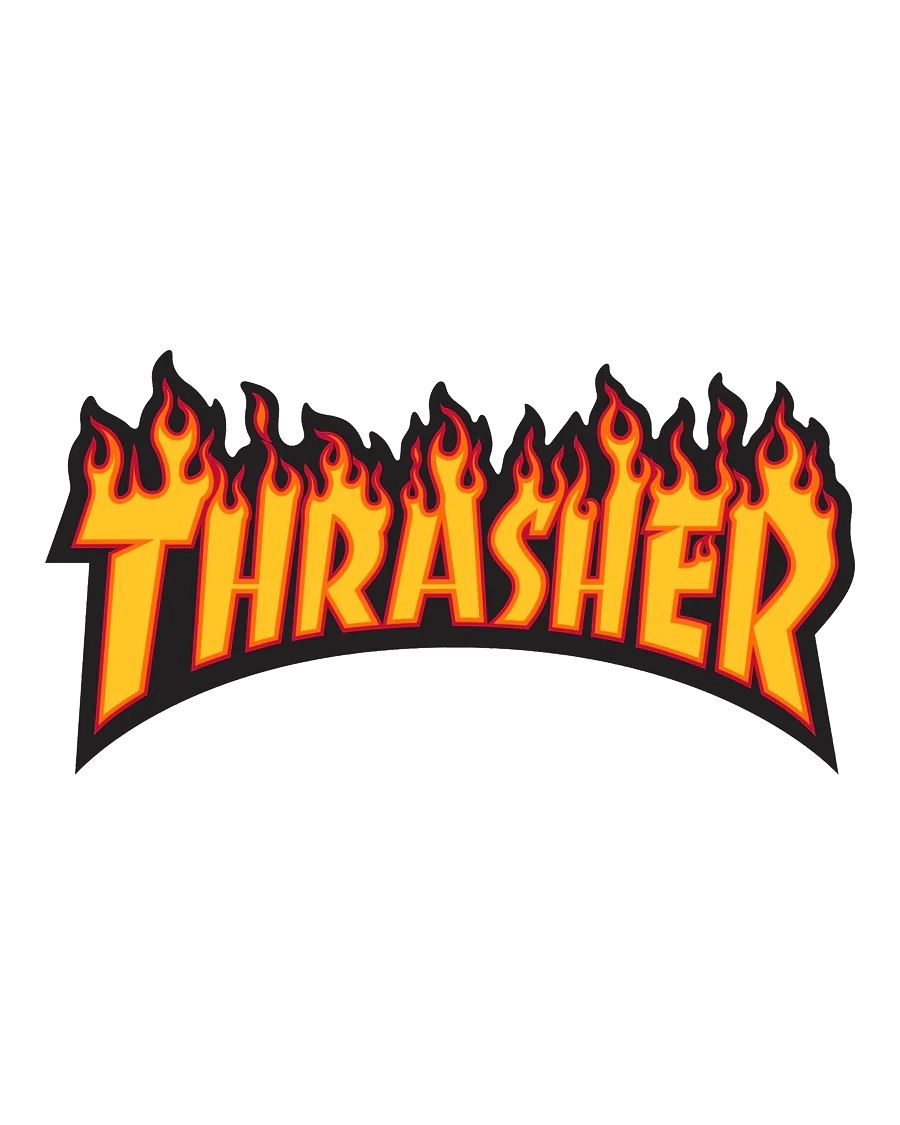 Thrasher Flame Logo yellow 10-inch skateboard sticker with yellow and black fire design.