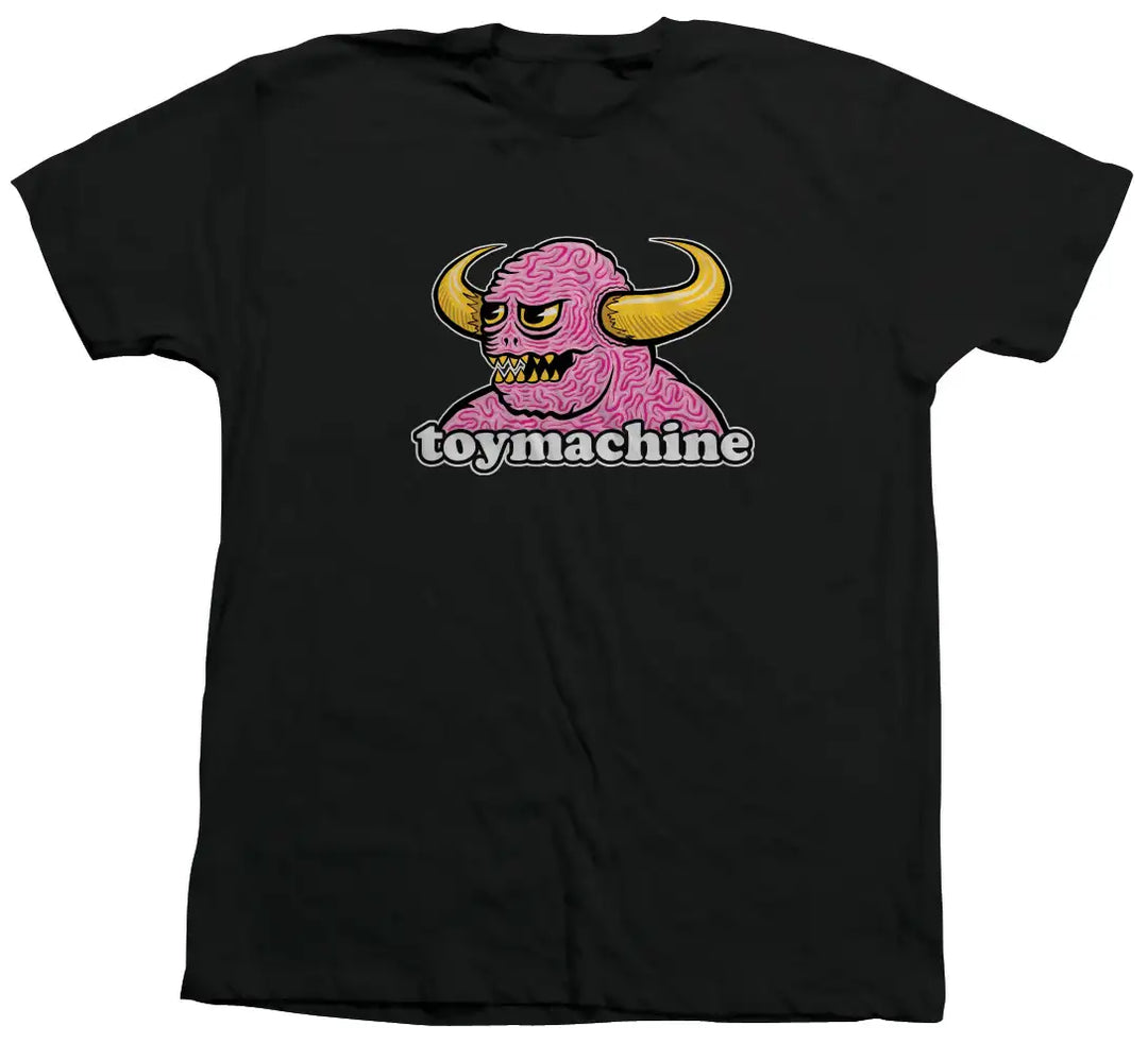 Toy Machine Brain Monster black t-shirt featuring pink monster graphic on chest