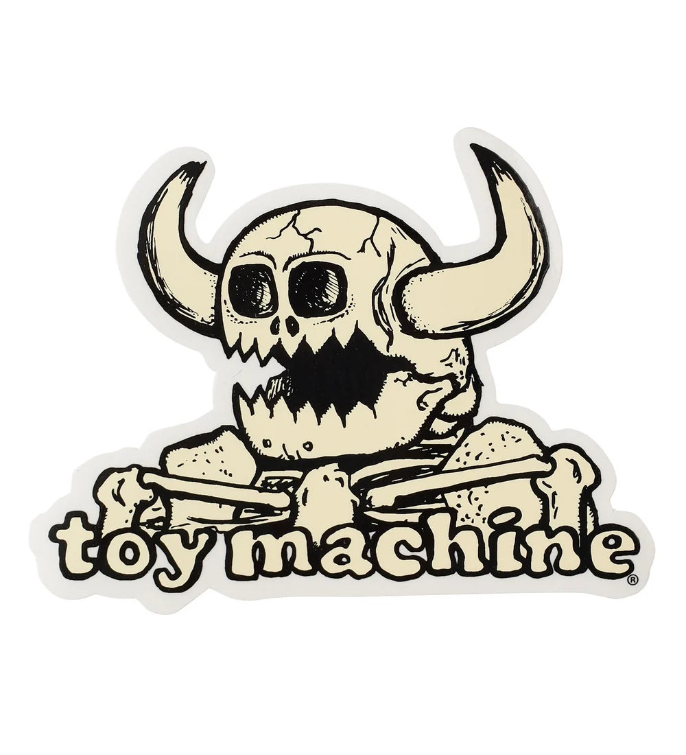 Toy Machine Dead Monster 6 inch sticker featuring cream and black horned skull graphic with Toy Machine logo