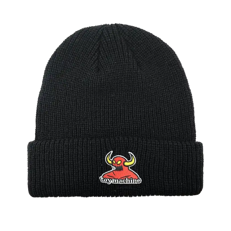 Toy Machine Monster Beanie Black with embroidered red monster logo and ribbed fold-over cuff