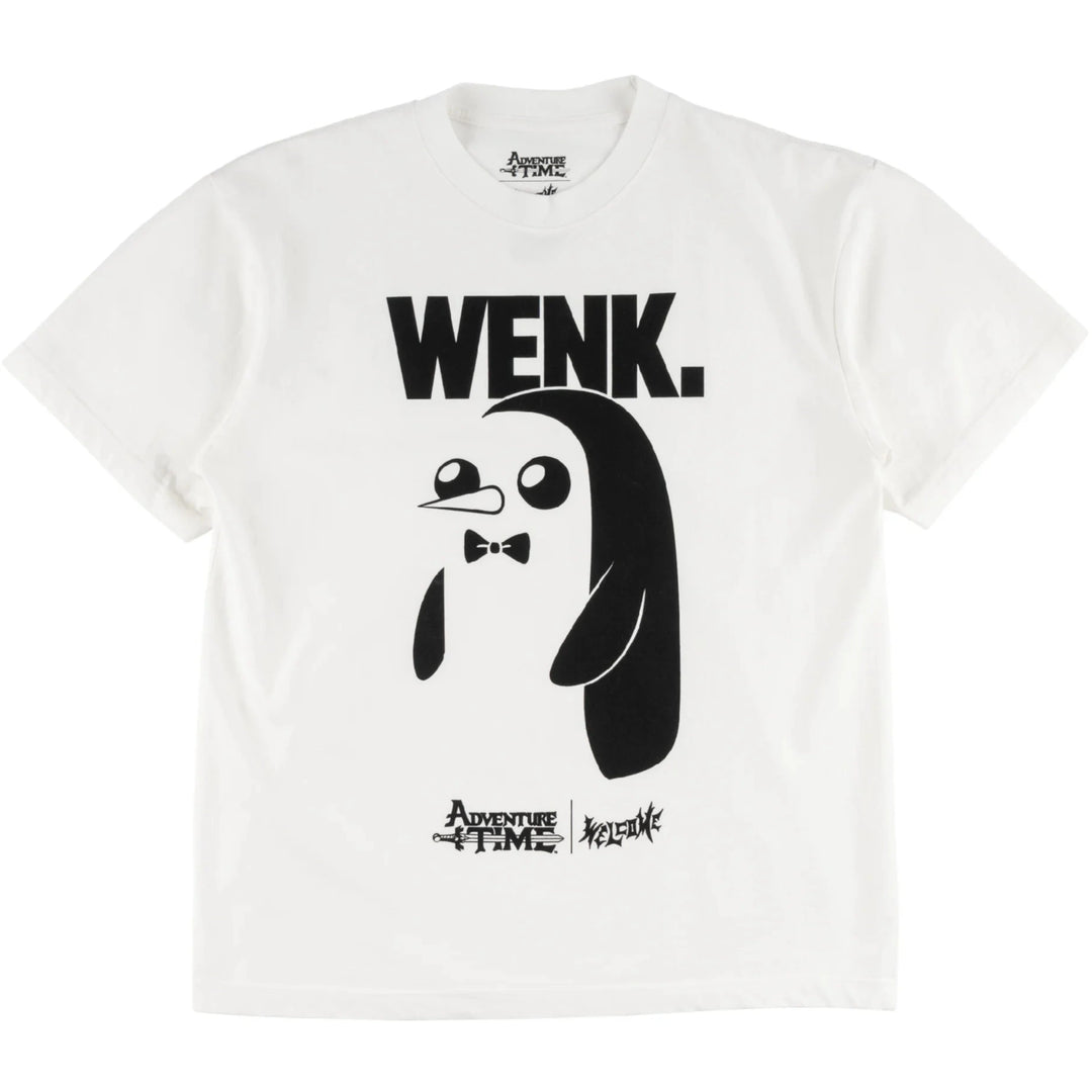 Welcome x Adventure Time Gunter Tee in white featuring Gunter graphic on soft cotton with official collab branding.