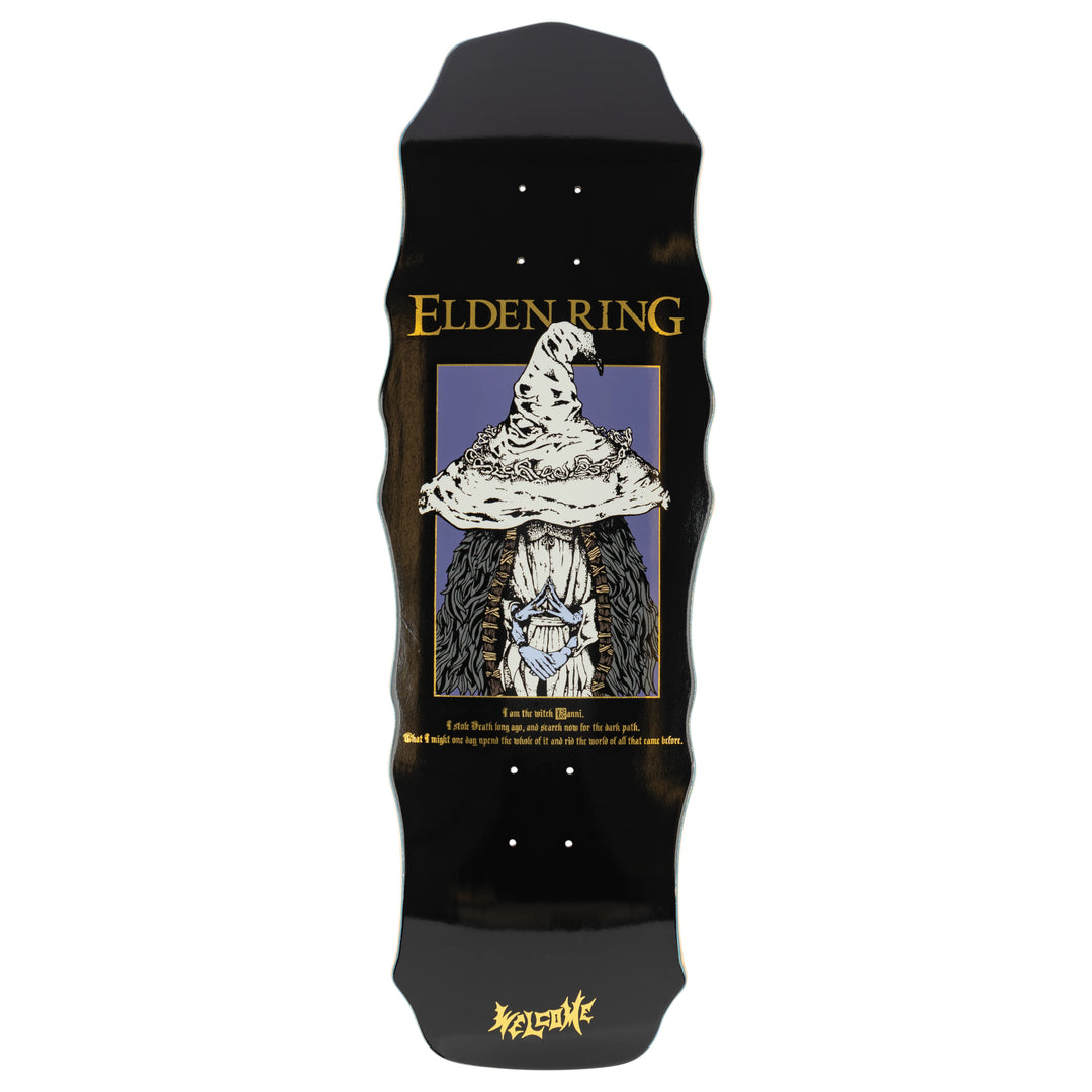 Welcome x Elden Ring Ranni Deck 10.0 with gold foil, Ranni illustration, purple wood veneer, and unique Widow shape