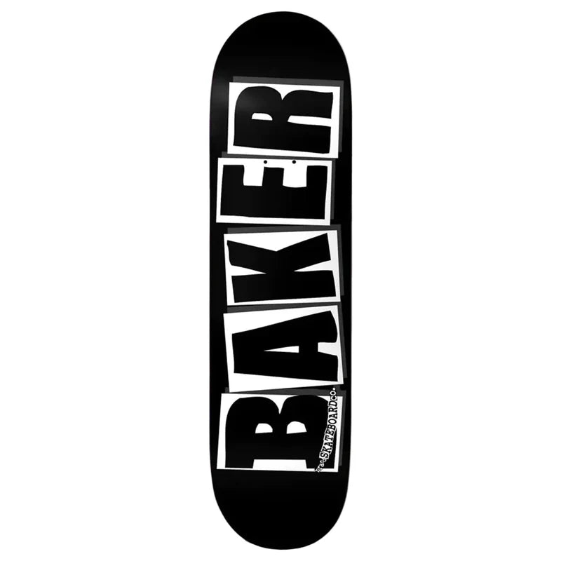 Baker Brand Logo Black White 8.25 skateboard deck with classic Baker logo graphic