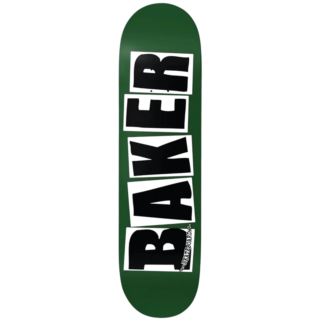 Baker Brand Logo Forest Green 8.38 skateboard deck with black and white Baker logo graphic