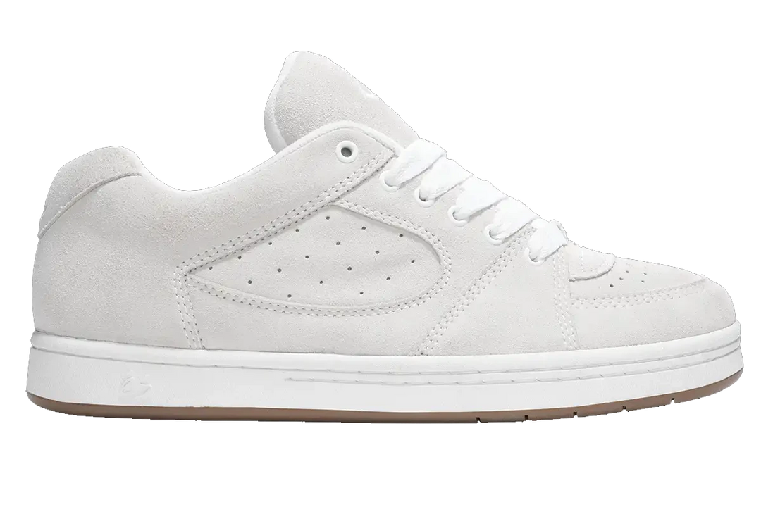 éS Accel OG White Gum skate shoes with suede upper and classic 90s puffy tongue