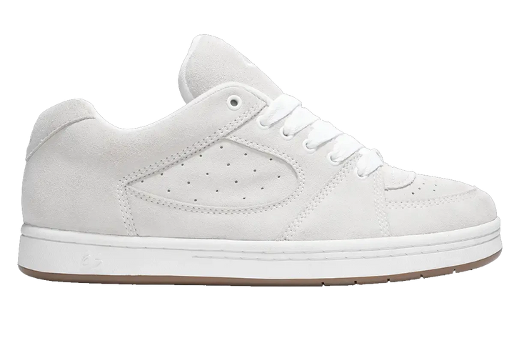 éS Accel OG White Gum skate shoes with suede upper and classic 90s puffy tongue