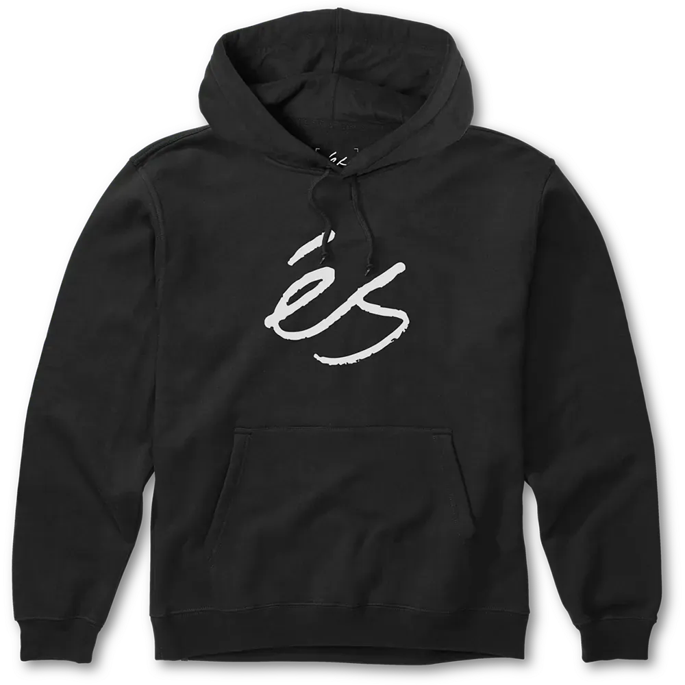 éS Script Fleece Hoodie in black with oversized white éS logo screen print.