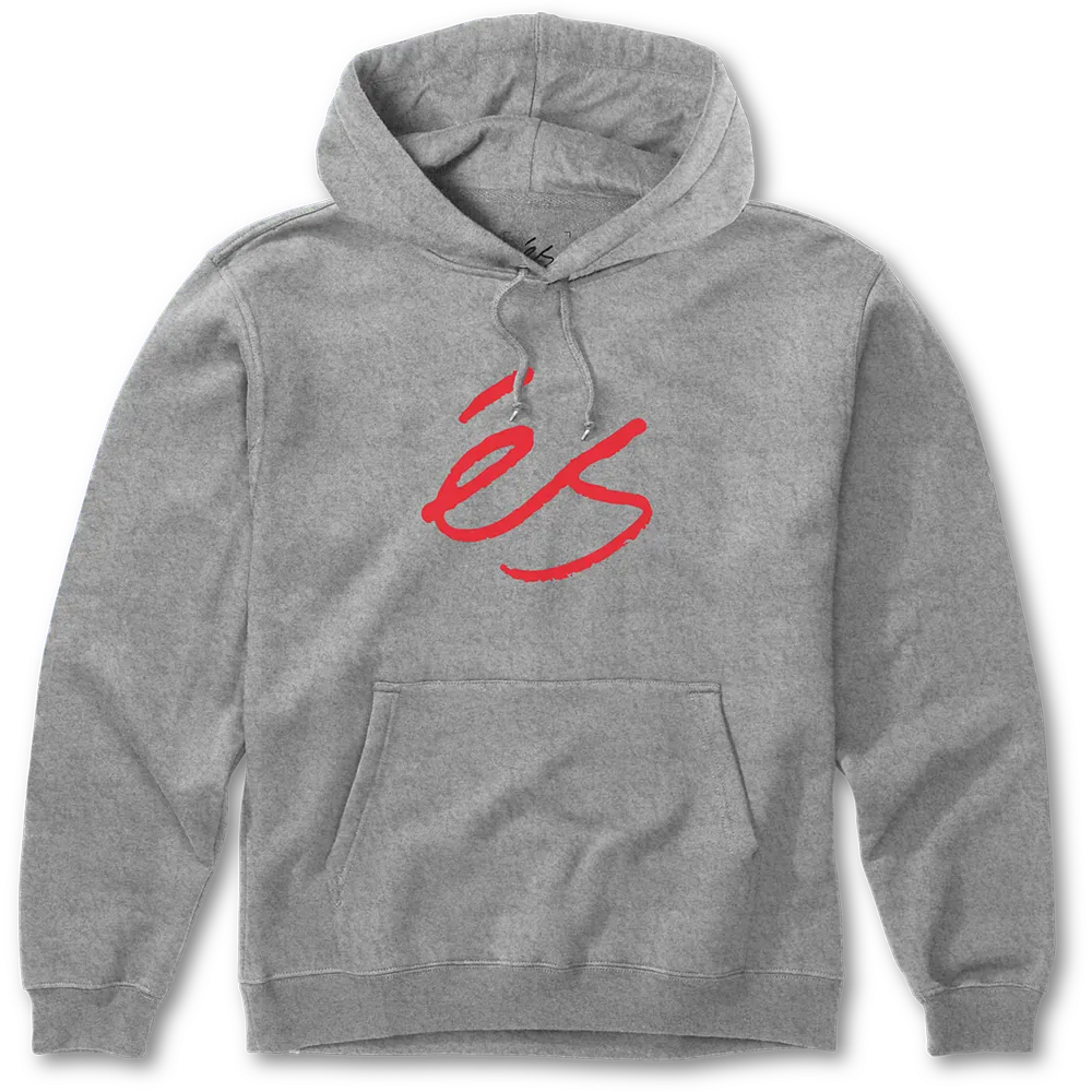 éS Script Fleece Hoodie in Grey Heather with large red éS logo screen print.