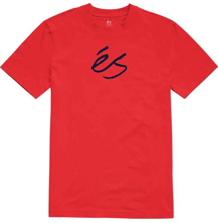 Red éS Script Tee with navy logo print on chest