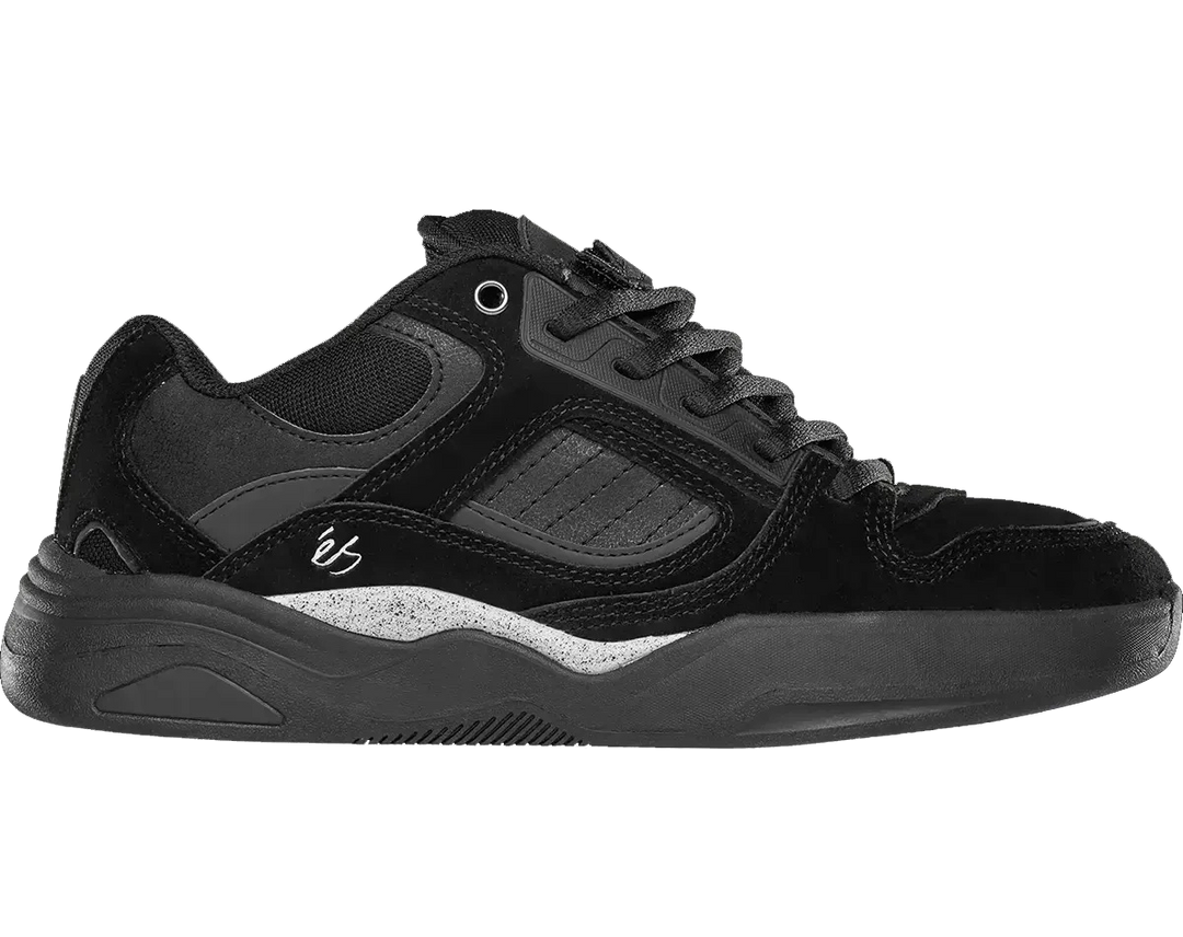 éS x Movember TJ Rogers skate shoes – black suede collab with moustache tongue patch supporting men’s health.