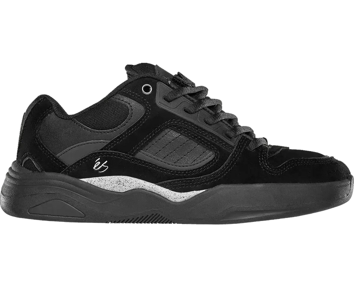 éS x Movember TJ Rogers skate shoes – black suede collab with moustache tongue patch supporting men’s health.