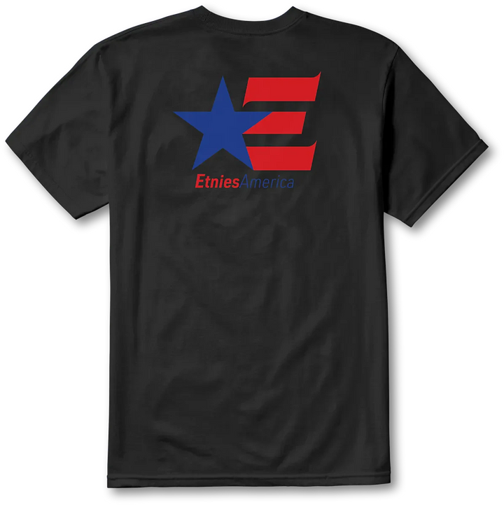 étnies America Tee black – classic skate t-shirt with red, white & blue logo print on soft cotton.