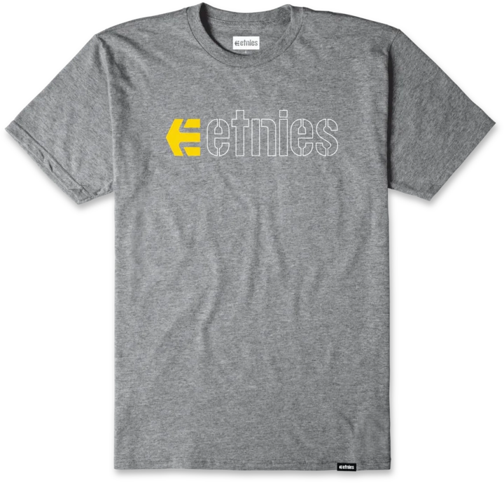 etnies eCorp Tee in heather grey with bold yellow graphic logo, made with soft cotton for classic skate comfort and style.