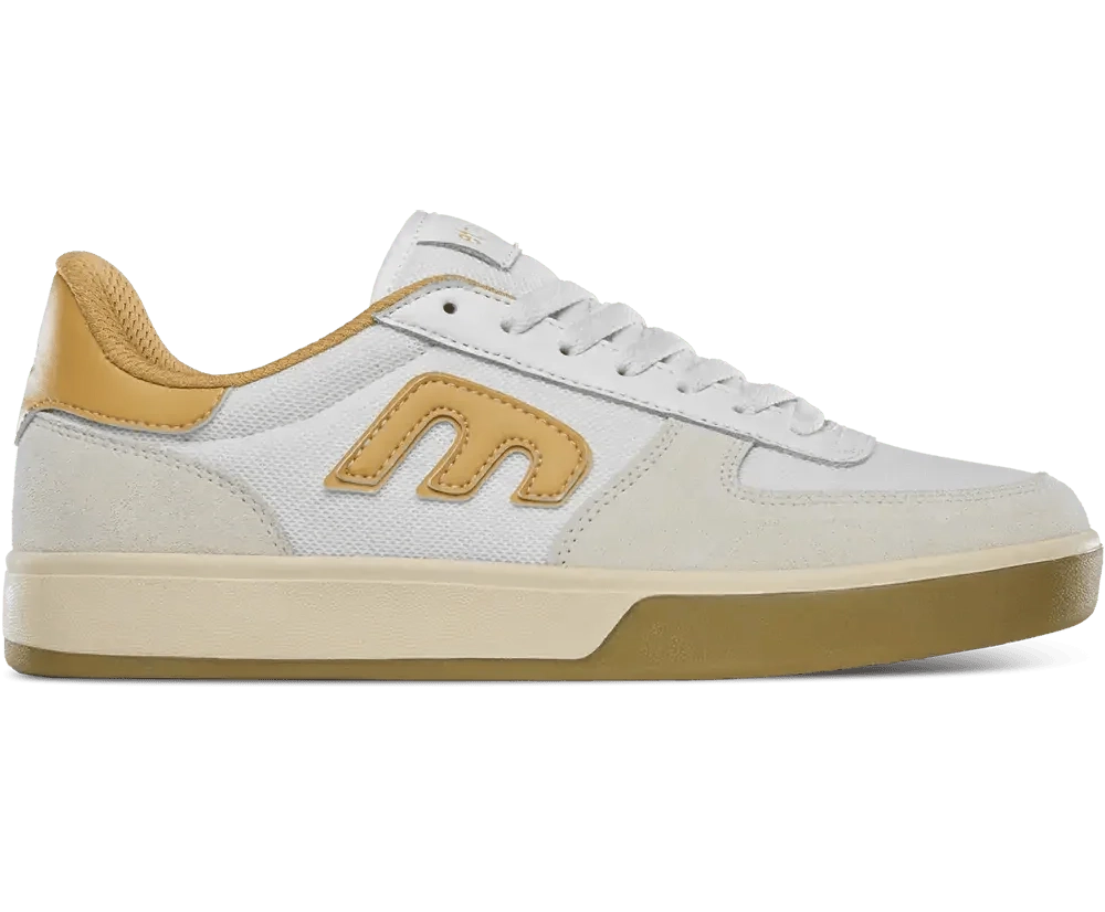 etnies Emerson skate shoes in white and tan with suede and breathable mesh upper