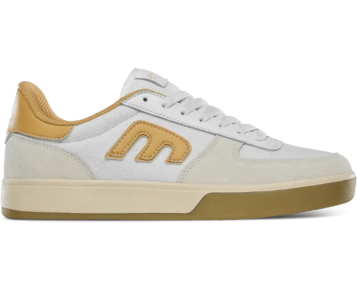 etnies Emerson skate shoes in white and tan with suede and breathable mesh upper