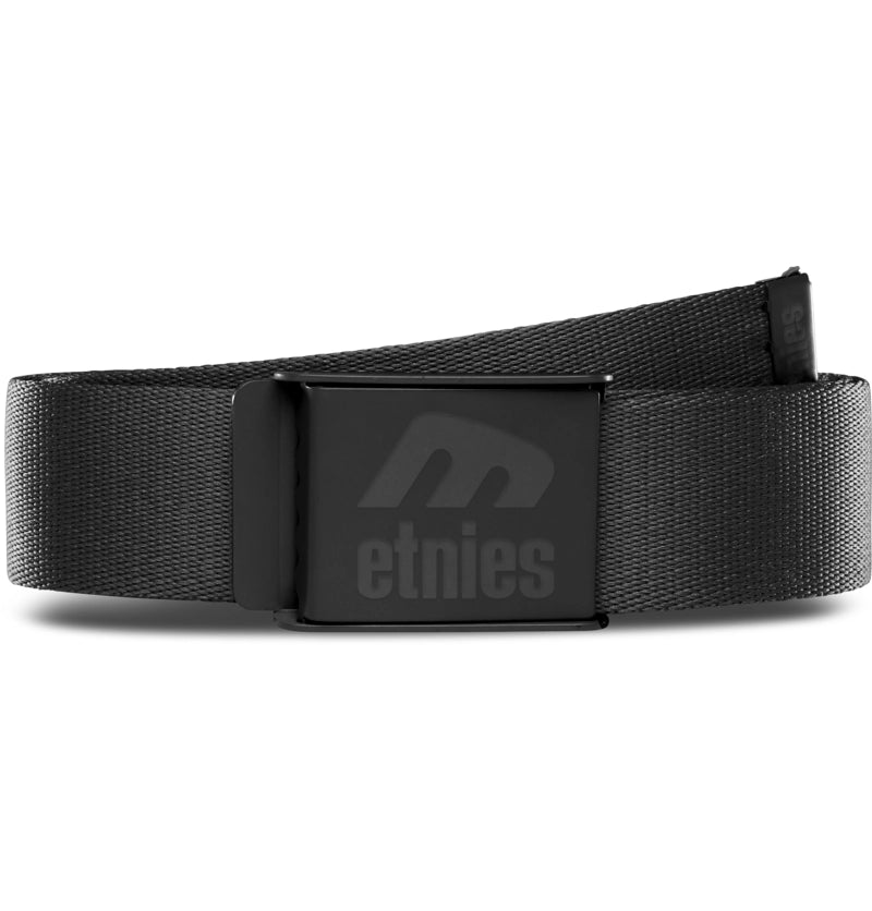 Etnies Icon black web belt with metal bottle opener buckle