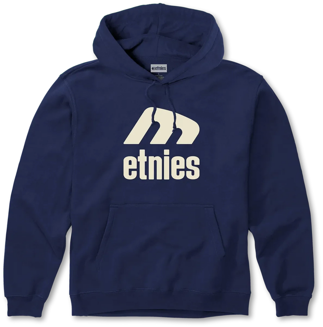 étnies Icon E Hoodie navy – heavyweight 10 oz fleece skate hoodie with classic étnies logo print.