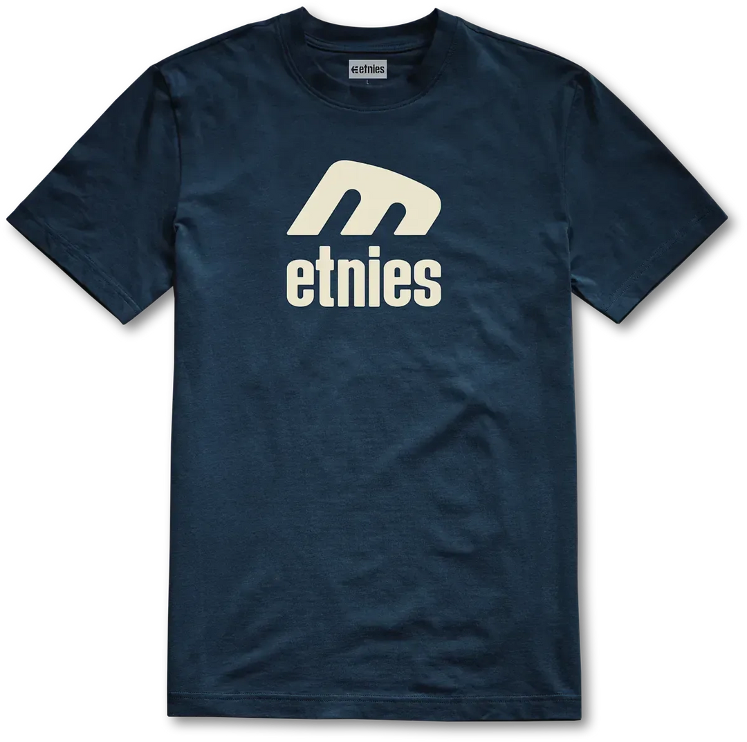 étnies Icon E Tee navy – classic skate t-shirt with cream logo print on soft ring-spun cotton.