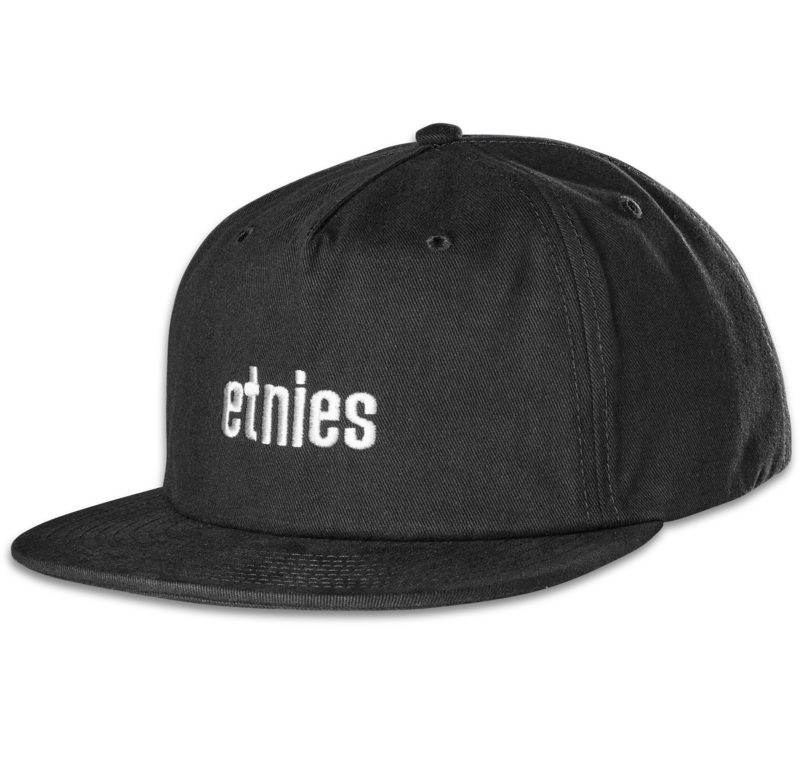 Etnies Icon embroidered black snapback skate hat with flat brim