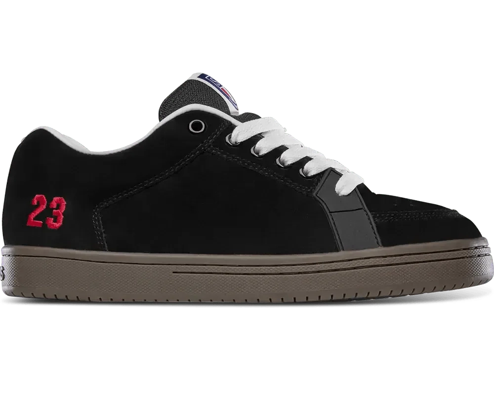 etnies Sal 23 skate shoes in black white and red with classic 90s Sal Barbier design