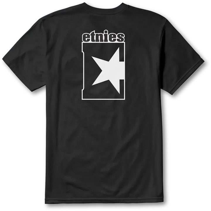 étnies Star Tee black – classic skate t-shirt with white star logo print front and back.