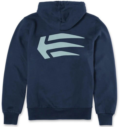 Etnies Wallen Hoodie in navy blue with front, back, and sleeve logo graphics