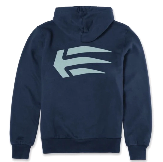 Etnies Wallen Hoodie in navy blue with front, back, and sleeve logo graphics