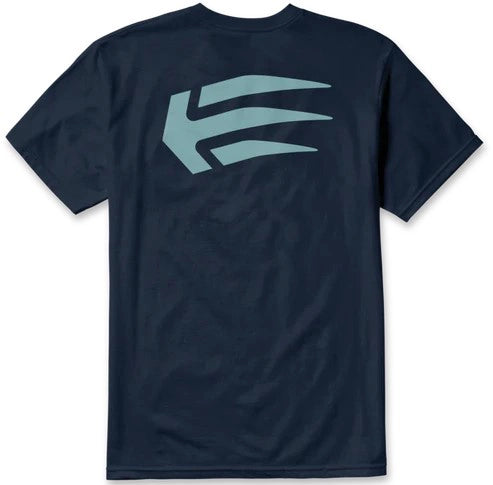Etnies Wallen Tee in navy blue with small front logo and large back logo printed on lightweight 100% cotton.