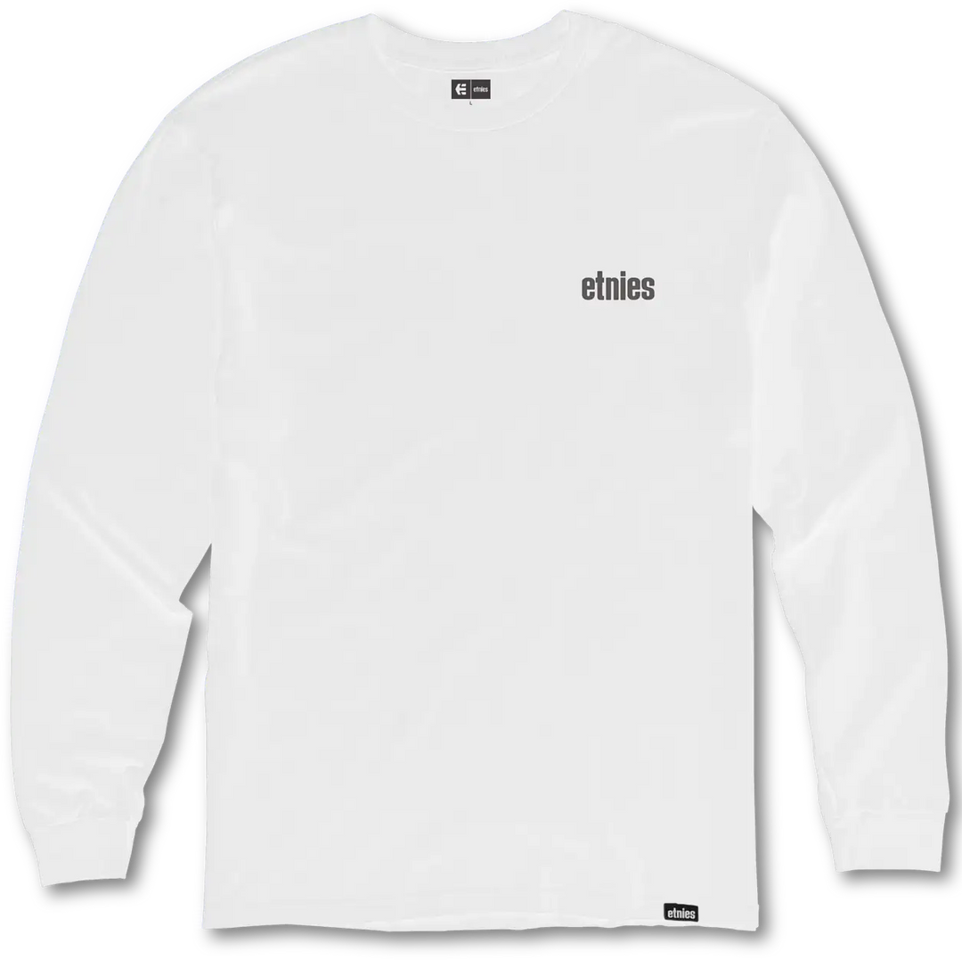 etnies Wordmark LS Tee White with black chest logo.