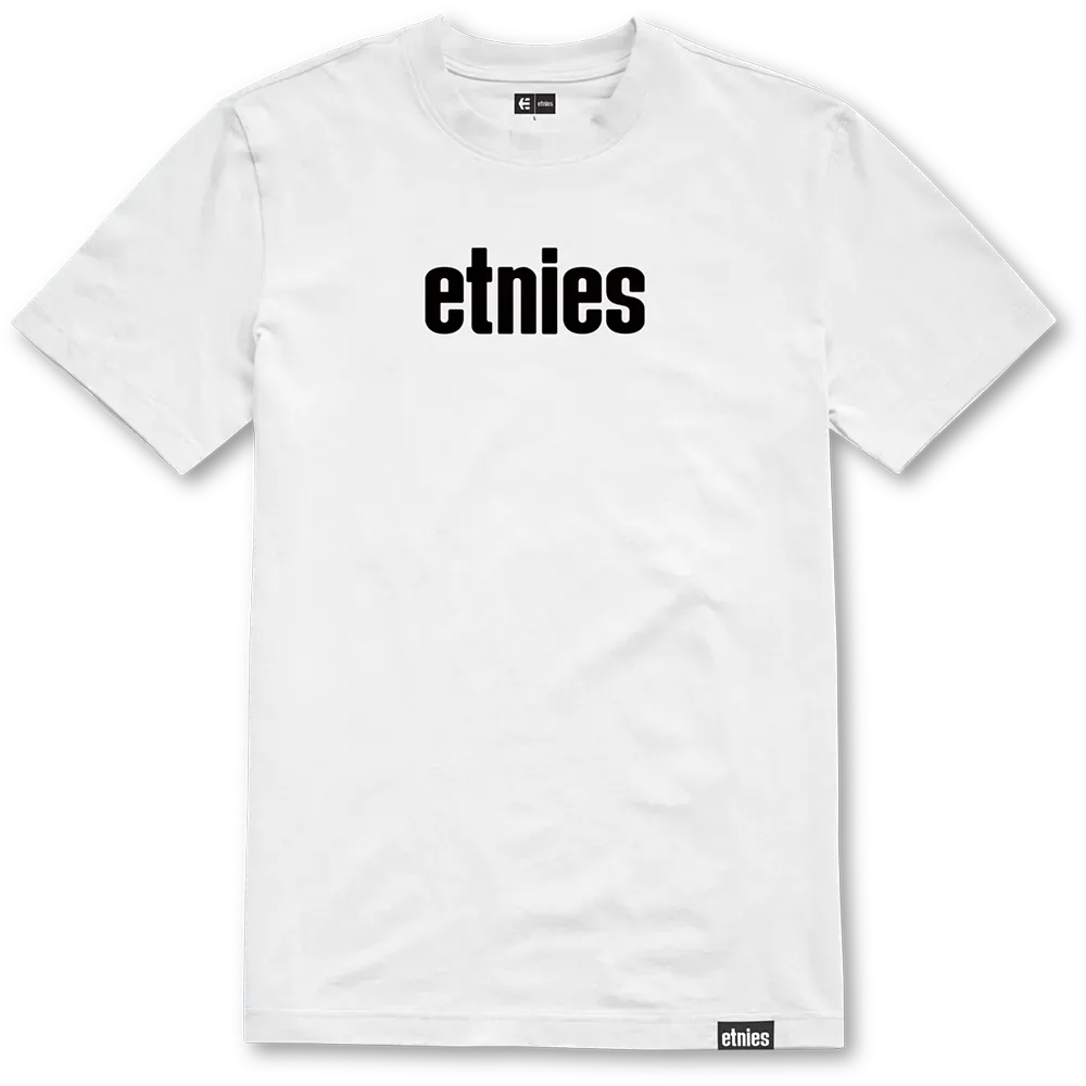 etnies Wordmark Tee in White with black logo graphic on the chest.