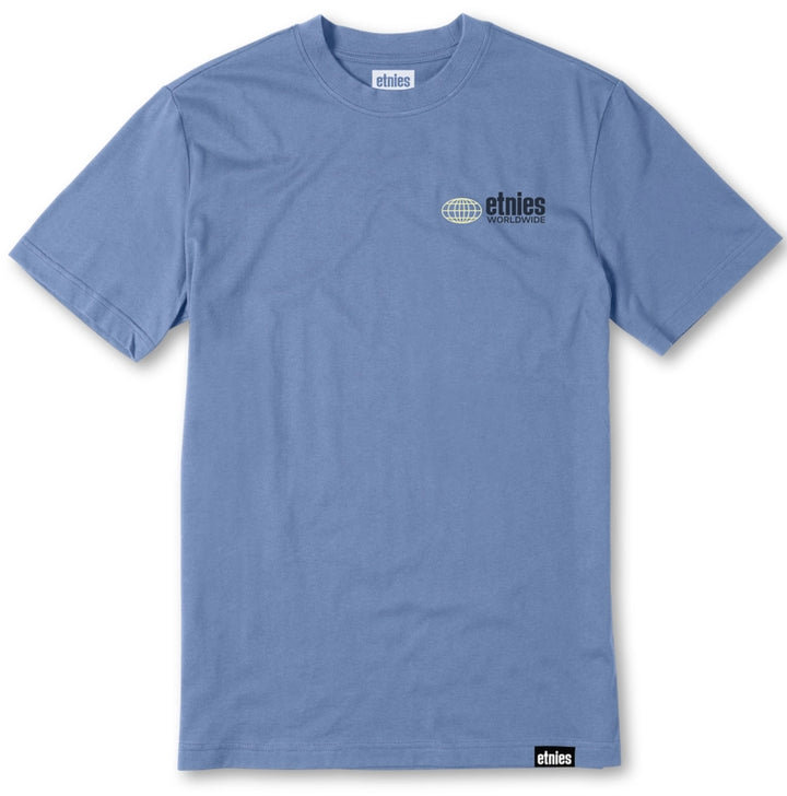 Etnies Worldwide Stone Blue skate t-shirt with globe graphic back
