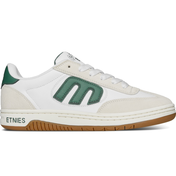 etnies x Andy Anderson Locut White Green low-top skate shoes with green E logo