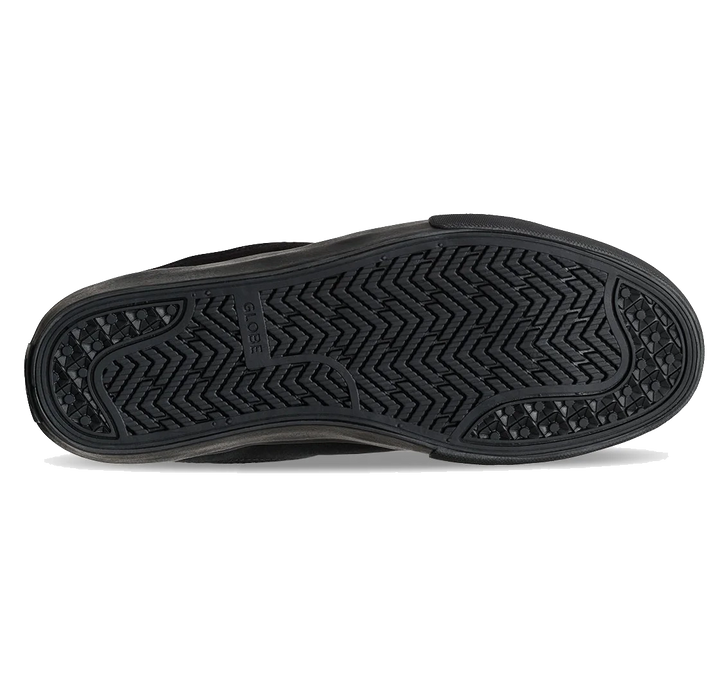 Black shoe sole with tread pattern on a white background
