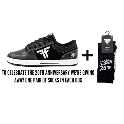 Fallen Patriot 20 Years Shoe, Black White (Free Socks)