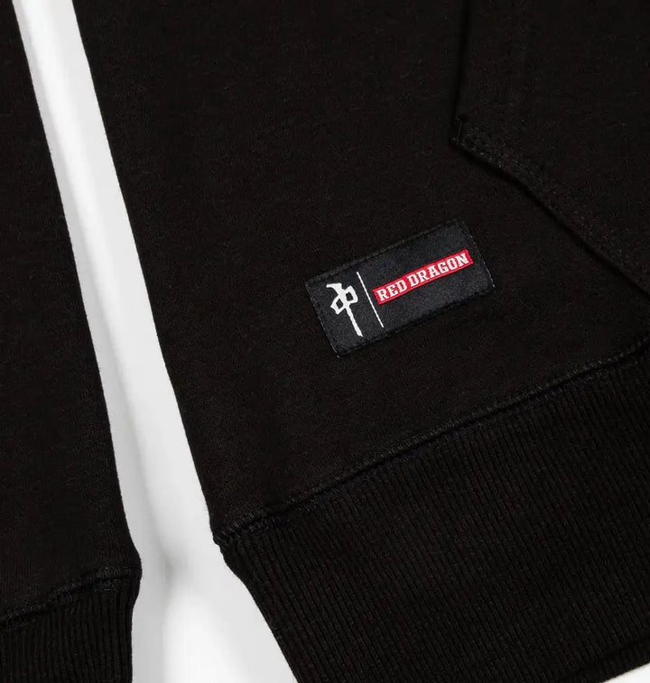 Black hoodie with a Red Dragon logo on a white background