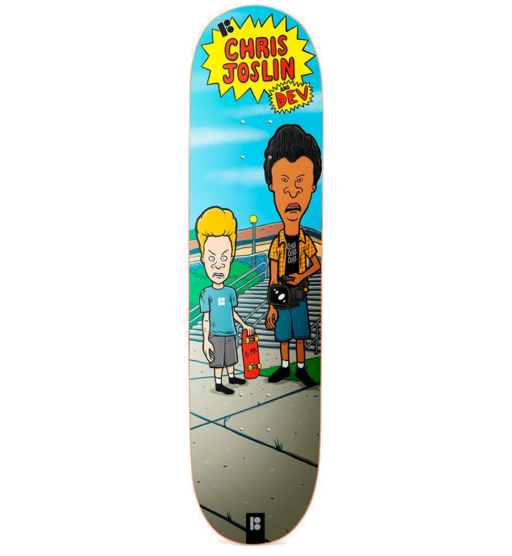 Plan B Chris Joslin Beavis & Butt-Head deck (8.375"). Popsicle shape, assorted ply, and a graphic that’s pure 90s nostalgia.