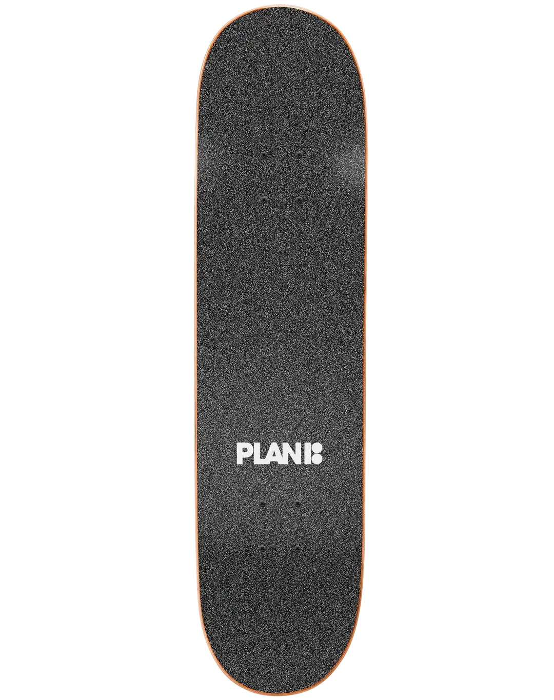 Black skateboard deck with 'PLANB' logo on a white background