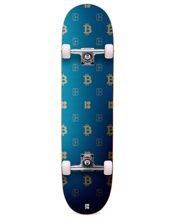 Plan B HODL 8.0 complete skateboard with Bitcoin-inspired gold logo design