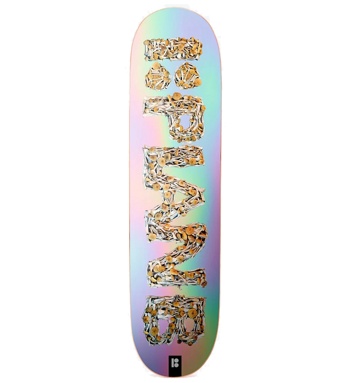 Plan B Shrooms Holographic Skateboard Deck 8.375" with trippy mushroom graphic and foil finish
