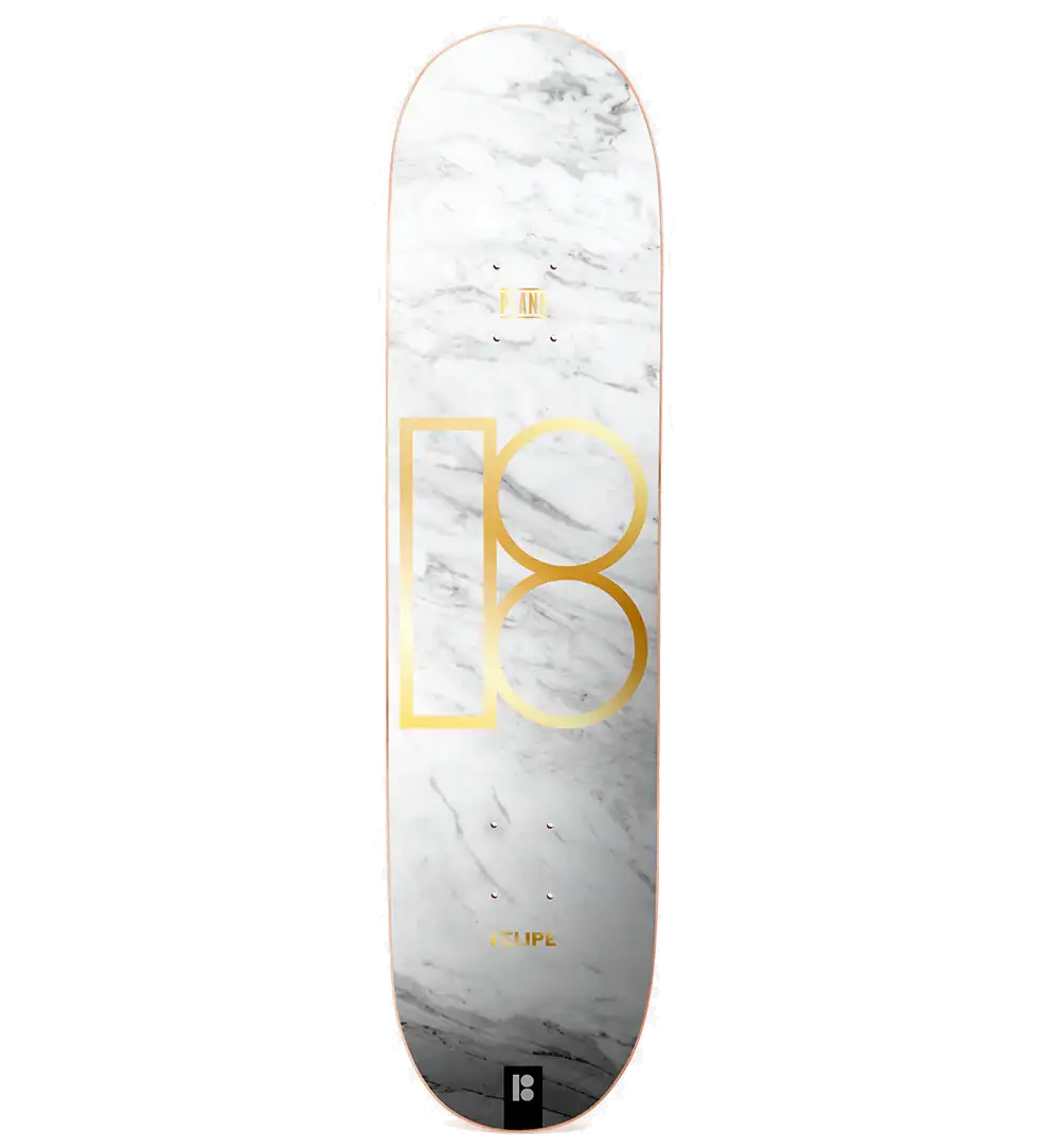 Plan B Felipe Gustavo White Marble gold foil skateboard deck 8.0