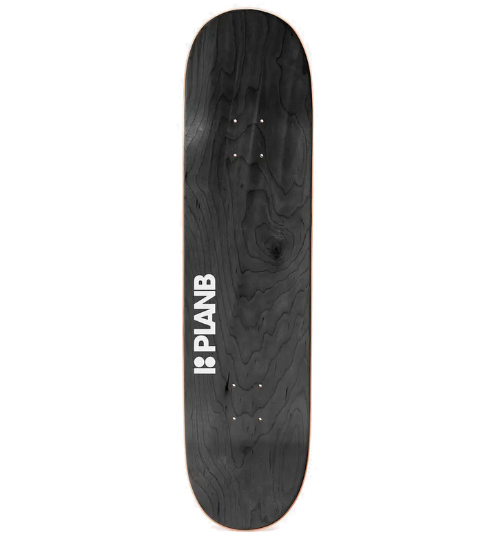 Black skateboard deck with 'PLAN B' logo on a white background